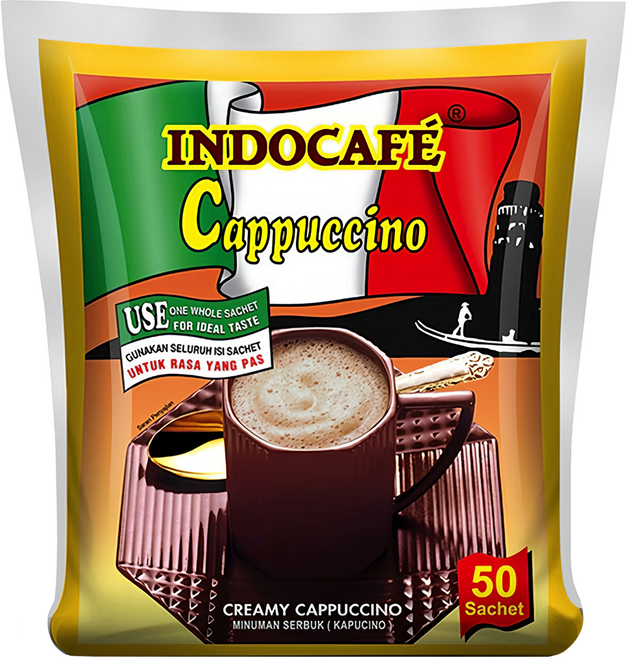INDOCAFE 迎樂 CAPPUCCINO SAK 卡布奇諾咖啡 三合一咖啡, 25g, 50包, 1袋