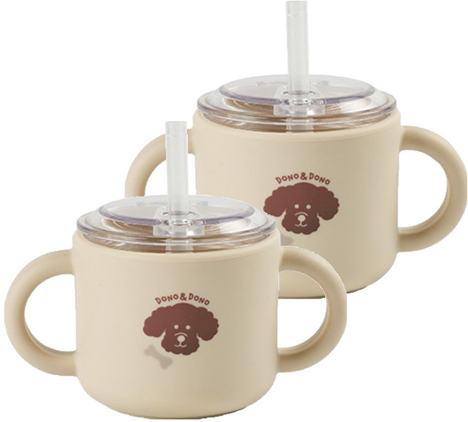 도노도노 맘마존 유아용 실리콘 빨대컵, 150ml, 2개, 퍼피아이보리