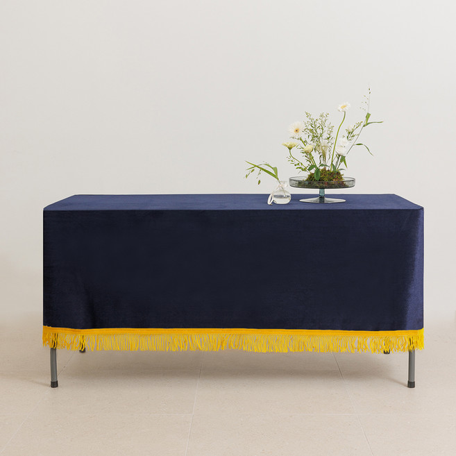 로고앤테이블 벨벳 일자형 수실 테이블보, 네이비, 290 x 160 cm
