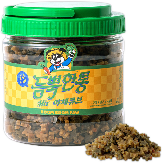 붐붐포 강아지 듬뿍한통 믹스 노즈워크 큐브 트릿, 야채맛(고구마/당근/시금치), 600g, 1개