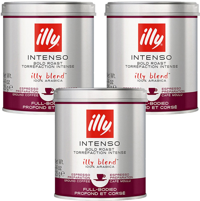 illy 意利 Intenso 濃鬱烘焙研磨咖啡, 義式濃縮, 125g, 3個