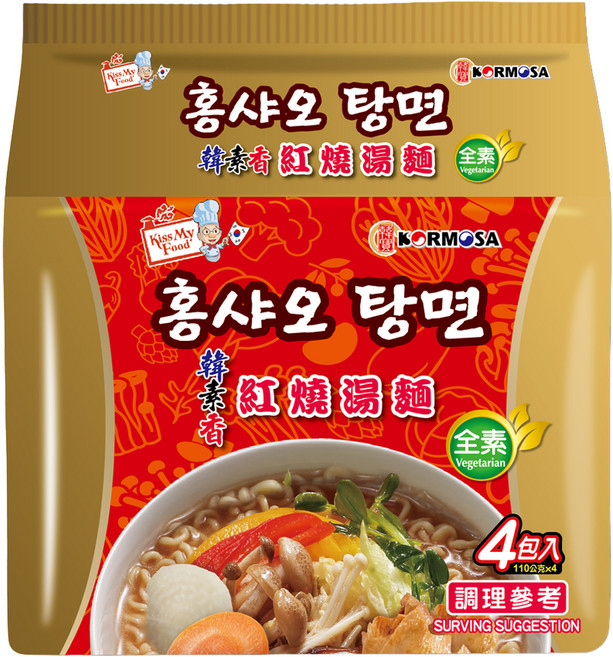 KORMOSA 韓寶 韓素香紅燒湯麵 全素 紅燒湯頭融合川味椒香 Q彈麵條, 4包