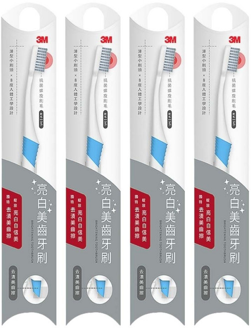 3M 亮白美齒牙刷 顏色隨機, 4支, 1組