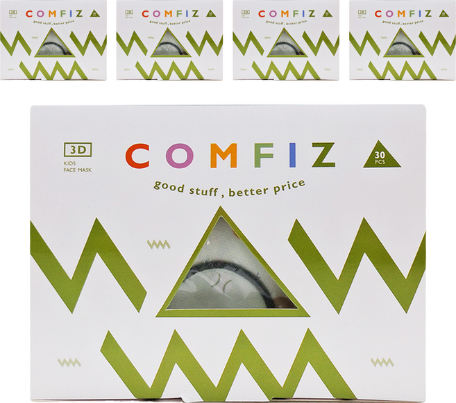 COMFIZ 康菲 3D兒童醫療口罩 7-12歲適用, 30片, 5盒, 運動健將 綠色
