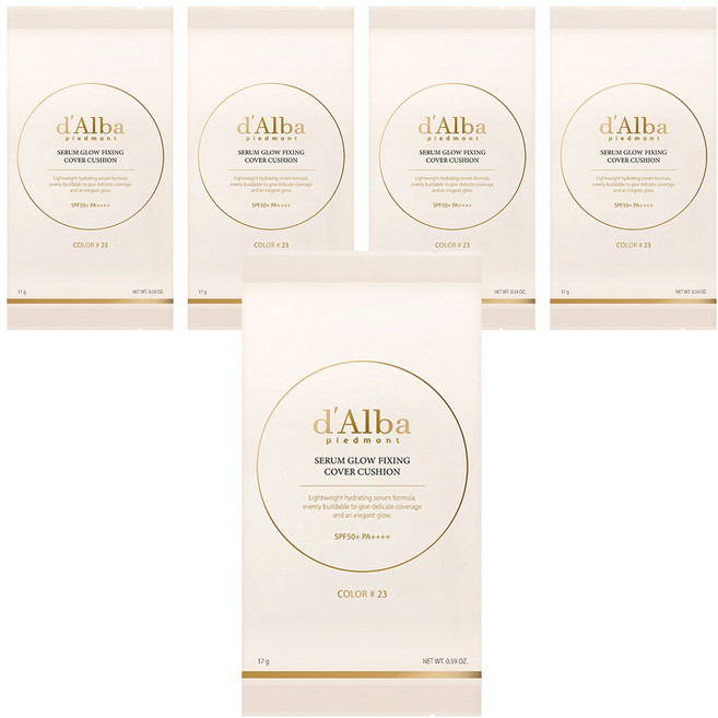 [비건뷰티] 달바 세럼 글로우 픽싱 커버 쿠션 파운데이션 리필용 17g, 23호, 5개