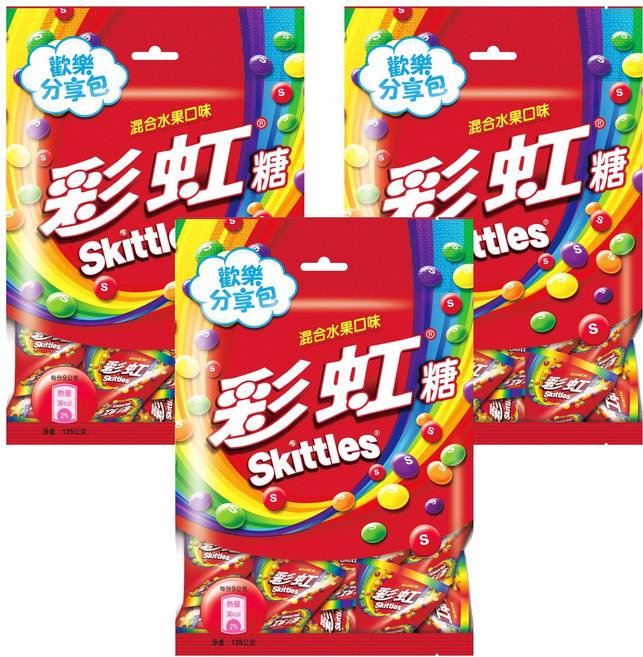 Skittles 彩虹糖 混合水果口味, 135g, 3袋