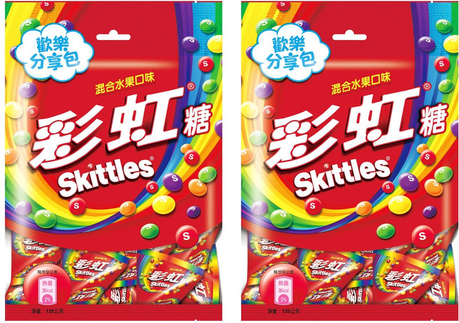 Skittles 彩虹糖 混合水果口味, 135g, 2袋