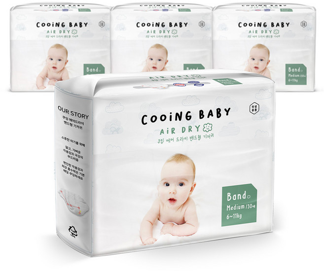 Cooing 에어드라이 풀커버 밴드형 기저귀 유아용, 중형(M), 120매