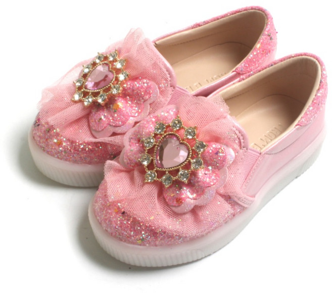 FROMBEBE 프롬베베 여아용 엘리스 하트 큐빅 LED 라이팅 슬립온