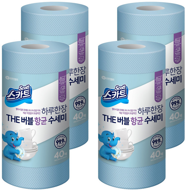 스카트 하루한장 THE 버블 항균 수세미, 스카이블루, 40개입, 4개