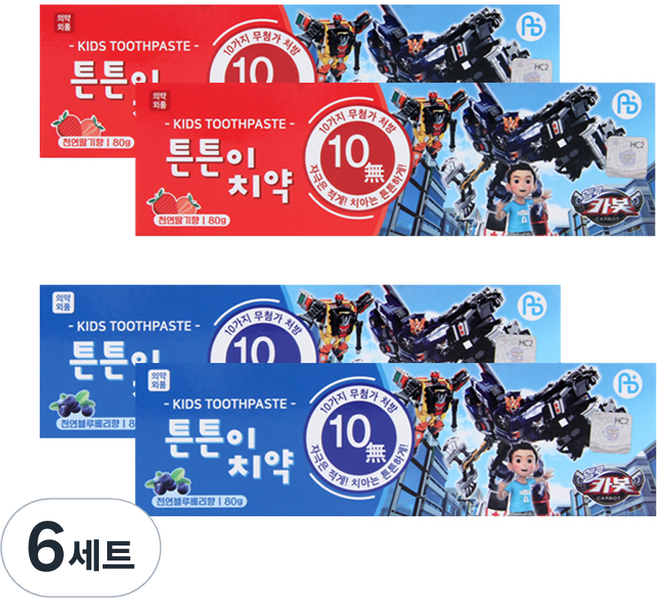 아텍스 헬로카봇 저불소 키즈치약 딸기향 2p + 블루베리향 2p, 80g, 6세트