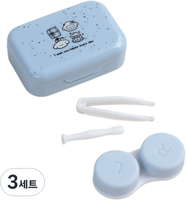 라피던트 포켓 프렌즈 렌즈 케이스 + 집게 + 뽁뽁이 세트, 블루, 3세트