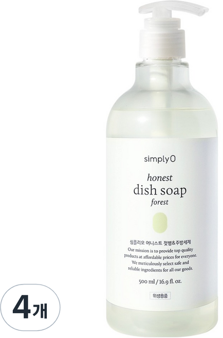 심플리오 어니스트 주방세제 숲속향, 500ml, 4개