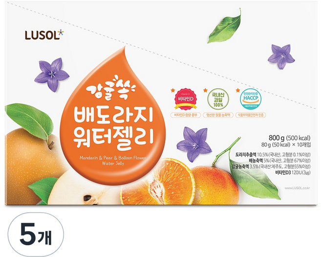 루솔 감귤쏙 배도라지 워터젤리 10p, 혼합맛, 800g, 5개