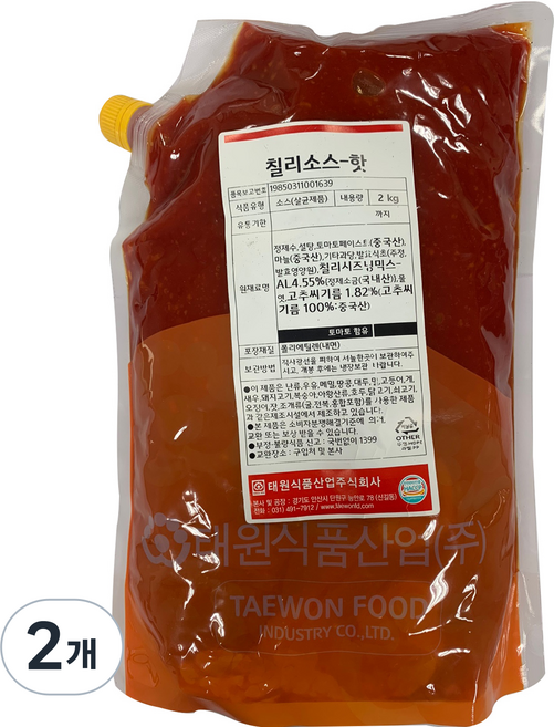 태원식품 칠리소스 핫, 2개, 2kg