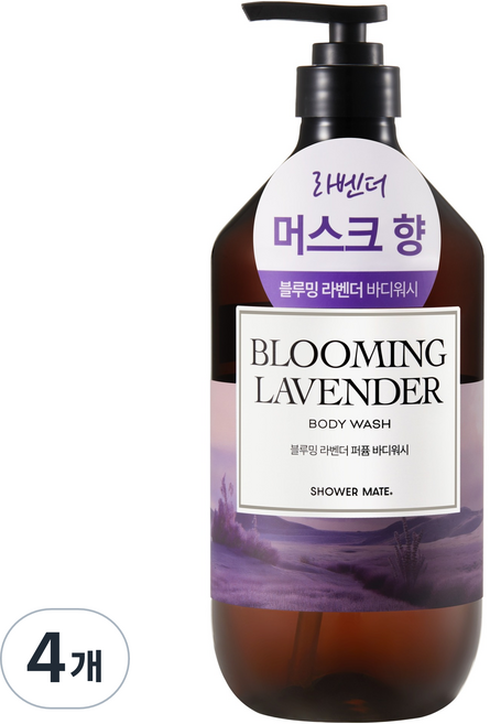 샤워메이트 로얄 모이스처 퍼퓸 바디워시 블루밍 라벤더, 1L, 4개