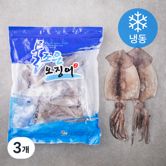 현이푸드빌 손질 오징어 (냉동), 750g, 3개