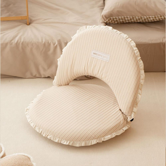 沐慕家居 折疊靠背和室椅, 奶茶裙邊, 1個