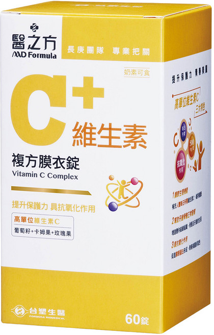 台塑生醫 MD Formula 醫之方 維生素C複方膜衣錠 814mg, 60顆, 1罐