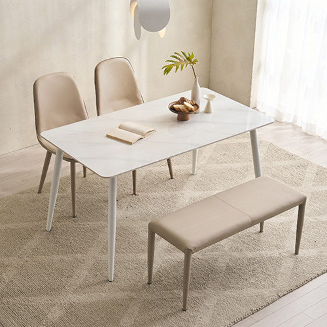 잉글랜더 SAF 카리나 식탁 1400 4인용 식탁 + 벤치 + 의자2p 세트 방문설치, 마블화이트(상판), 화이트(프레임), 그레이(벤치, 의자), 일반 2 + 벤치 1