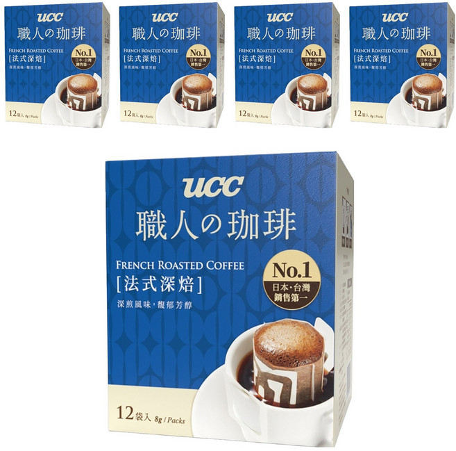 ucc 職人的珈琲 法式深焙濾掛式咖啡, 8g, 12包, 5盒