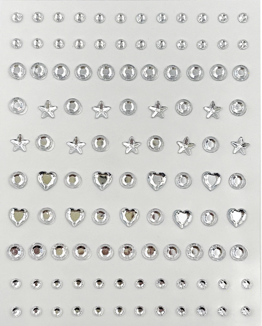 化妝水鑽臉部貼紙, 96銀色愛心, 1張