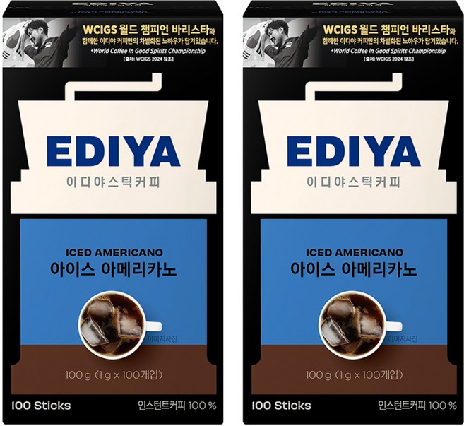 EDIYA COFFEE 冰美式即溶咖啡粉隨身包, 1g, 100條, 2盒