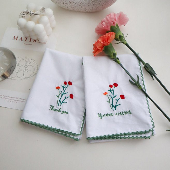MAISONTEXTILE 康乃馨刺繡手帕2件組 (我愛爺爺 + 謝謝)