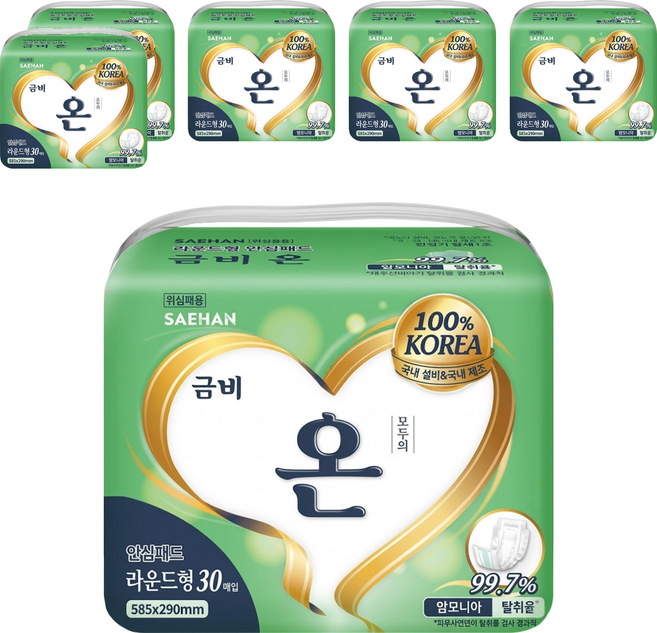 Geumbi 韓國原裝進口 男女通用On圓形款成人內層尿布 SGIN12, 30片, 6包