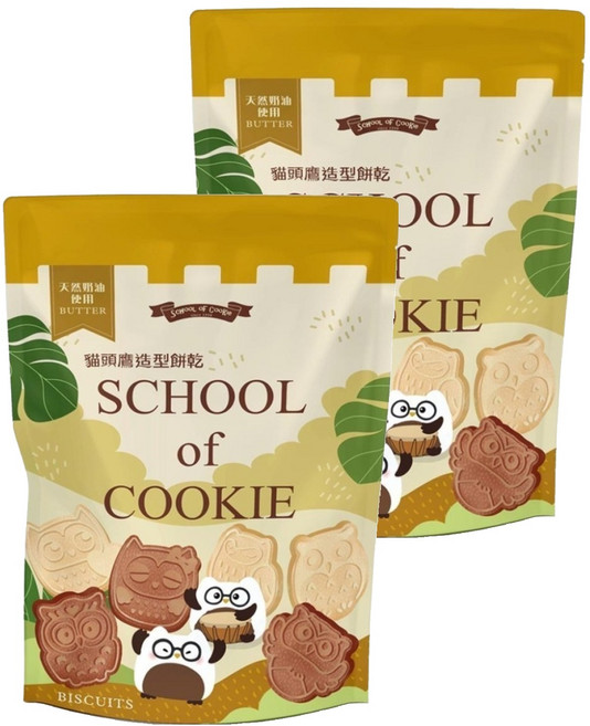 School of Cookie 台灣優格餅乾學院 貓頭鷹造型餅乾 天然奶油 巧克力口味, 220g, 2包