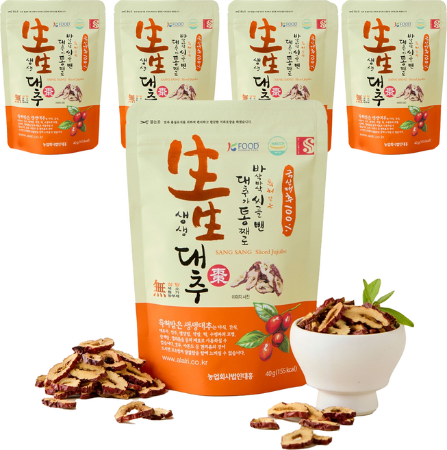 생생대추 국산 대추칩 슬라이스, 5개, 40g