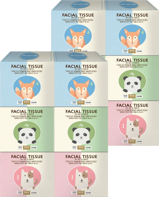 복이많은집 천연펄프 미니 미용티슈 250매 2겹, 6개입, 2개