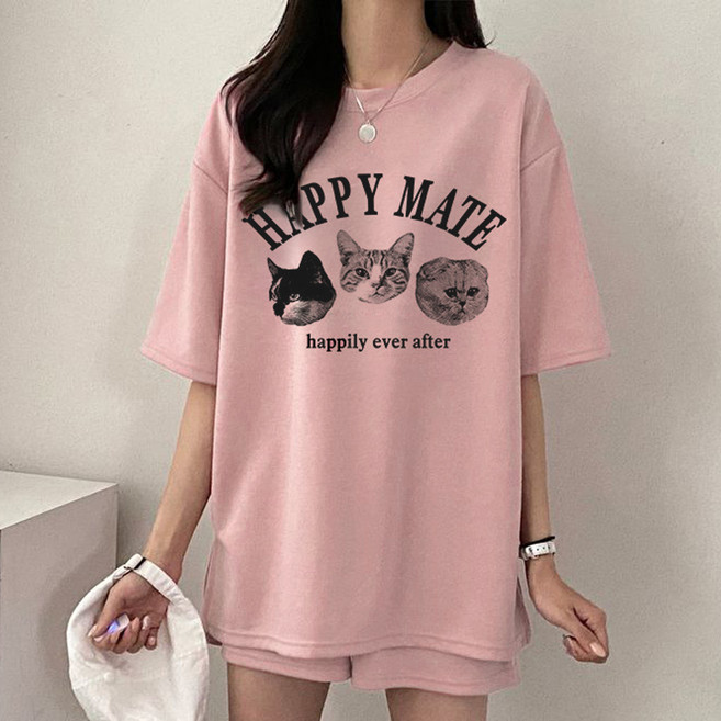 MEICHEL 女款Happy Cats日常短袖+短褲套裝 10442