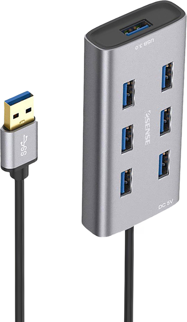 ESENSE 逸盛 鋁合金 集線器 7 Port擴充 連接多個裝置 USB 3.0高速傳輸, 銀色, 1個