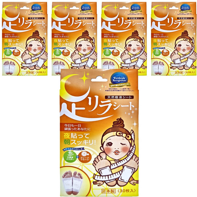 Ashirira 樹之惠 天然樹液足底舒緩貼布 葡萄柚香味, 30片, 5盒