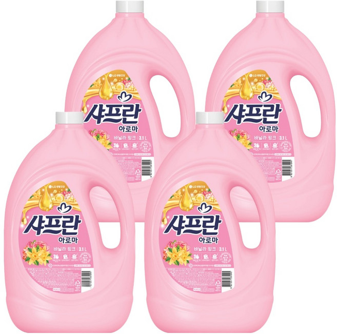 샤프란 아로마 섬유유연제 바닐라 핑크, 3.1L, 4개