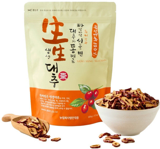 생생대추 국산 대추칩 슬라이스, 1개, 220g