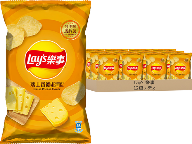 Lay's 樂事 洋芋片 瑞士香濃起司, 85g, 12包
