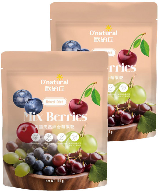 O'natural 歐納丘 美國天然綜合莓果乾, 100g, 2包