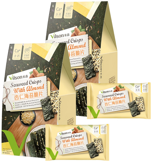 Vilson 米森 海苔脆片 杏仁 5包, 90g, 2盒