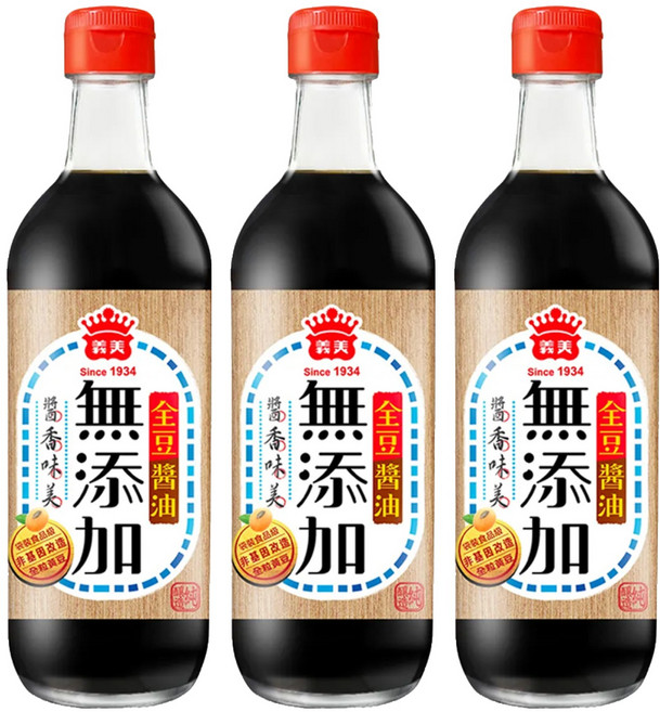 義美 全豆無添加醬油, 420ml, 3瓶