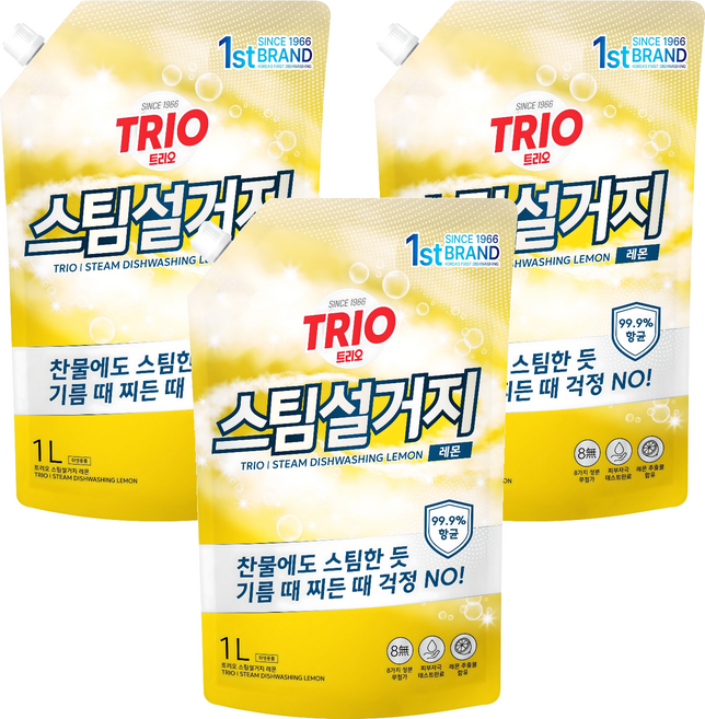 트리오 스팀설거지 레몬 주방세제, 1L, 3개