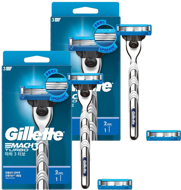 질레트 정품 마하3 터보 면도기 + 여분날 2p, 3개입, 2개