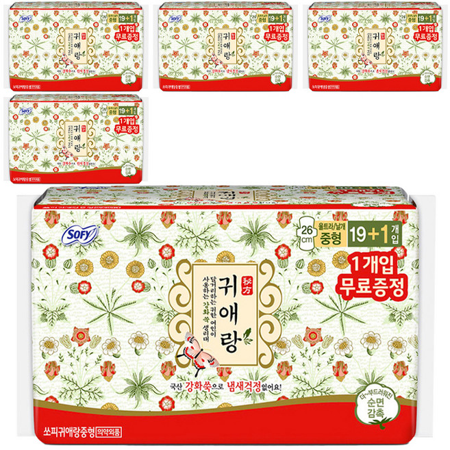 쏘피 귀애랑 생리대 날개형, 중형, 20개입, 5개