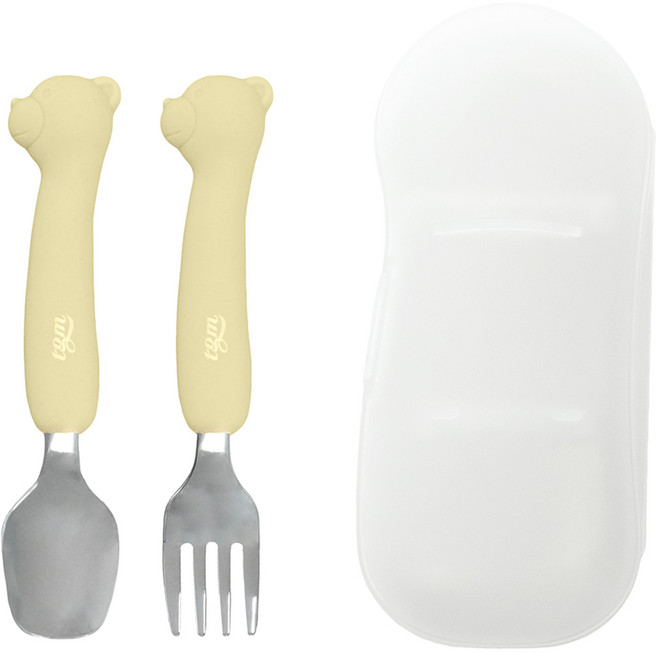티지엠 실리콘 스테인리스 스푼포크 세트 곰돌이, 올리브, 스푼 + 포크 + 케이스, 1세트