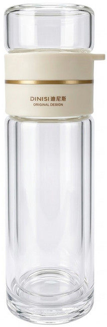 DINISI 迪尼斯 雙層玻璃泡茶杯 茶水分離杯, 白色, 450ml, 1個