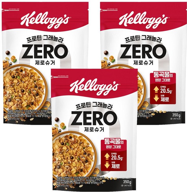 켈로그 프로틴 그래놀라 제로슈거, 350g, 3개