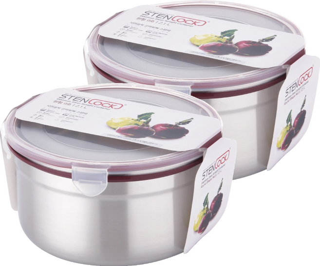 스텐락 클래식 원형 스텐 밀폐용기, 2개, 2.1L