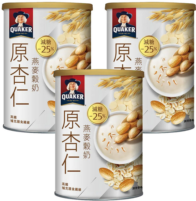 QUAKER 桂格 原杏仁燕麥穀奶, 390g, 3罐