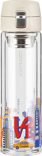 LocknLock 樂扣樂扣 新城市杯系列 雙層玻璃杯 LLG663CNY, 透明色 + 米色, 350ml, 1個